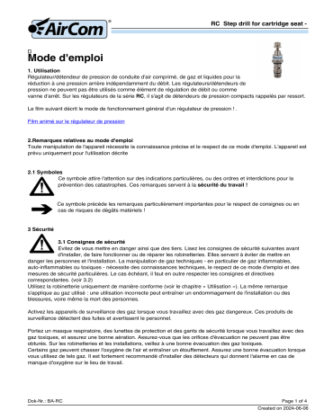 Manuel d'utilisation AirCom RCS-02 - Régulateur de pression à cartouche | Fixfr