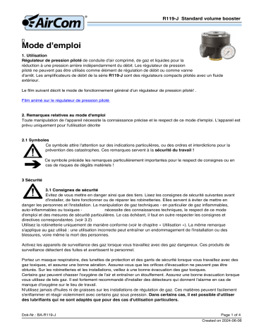 Manuel de l'AirCom R119-10J - Amplificateur de débit standard | Fixfr