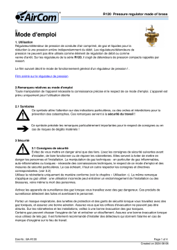 Manuel du propriétaire AirCom R120-16AK: Régulateur de pression en laiton