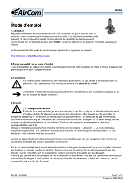 AirCom RGB4-08E Manuel du propriétaire - Régulateur de pression basse pression