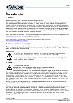 F465-04GL Manuel du propriétaire : Filtre à air comprimé de haute pression AirCom