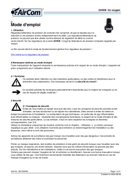 AirCom 234KM0240 Manuel du propriétaire - Régulateur de pression pour oxygène