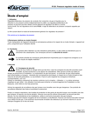 Manuel AirCom R120-A2A - Régulateur de pression | Fixfr