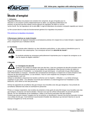 Manuel AirCom 232A0280 - Régulateur de Pression en Ligne | Fixfr