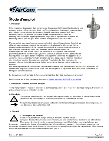 Manuel AirCom B3000-10: Filtre-régulateur de pression | Fixfr