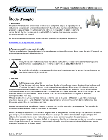 AirCom RAF-06F Manuel du propriétaire - Régulateur de pression à bride | Fixfr