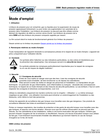 AirCom DBM-04A Manuel du propriétaire - Limiteur de pression en laiton | Fixfr