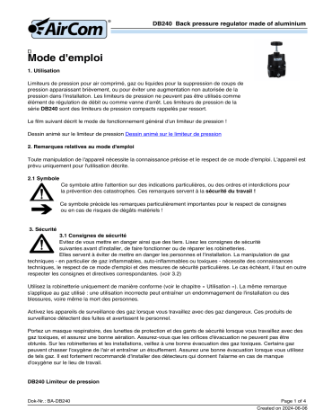 Manuel DB240-02C AirCom - Régulateur de contre-pression | Fixfr