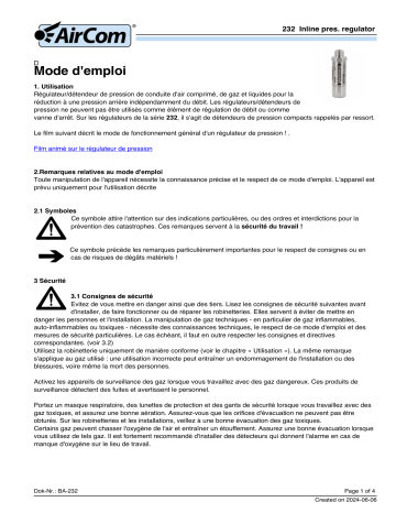 Manuel AirCom 232F0270  - Régulateur de pression en ligne | Fixfr