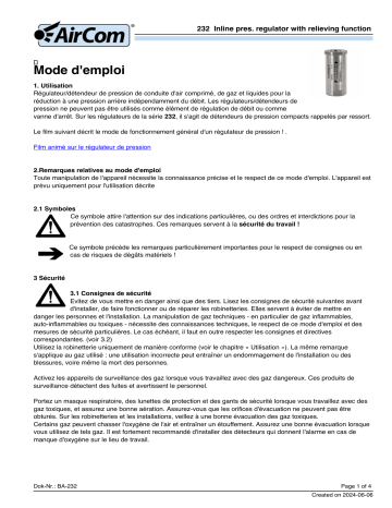 Manuel AirCom 232A0470 - Régulateur de Pression en Ligne | Fixfr