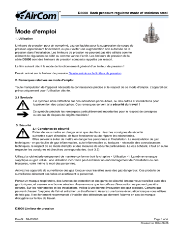 Manuel D3000-04FT - Régulateur de contre-pression AirCom | Fixfr