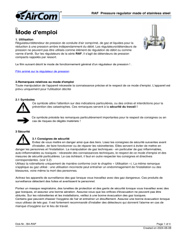 Manuel AirCom RAF-16F: Régulateur de Pression Acier Inoxydable | Fixfr