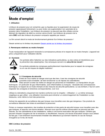 Manuel d'utilisation AirCom DBC-12A - Régulateur de pression arrière | Fixfr