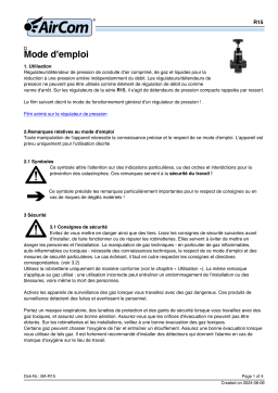 Manuel du propriétaire AirCom R15-03C - Régulateur de pression membrane