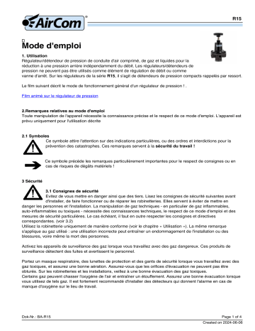 Manuel du propriétaire AirCom R15-03C - Régulateur de pression membrane | Fixfr