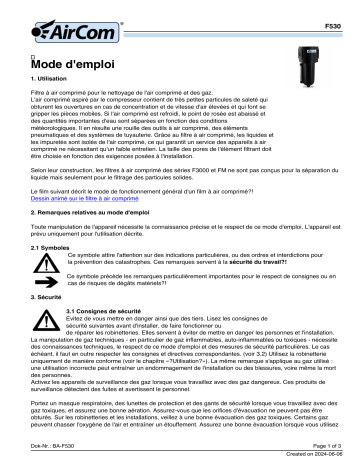 AirCom F530-12WJ Manuel du propriétaire - Instructions d'utilisation | Fixfr