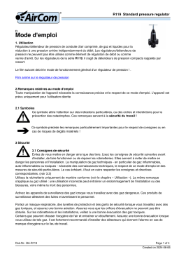 Manuel du Propriétaire AirCom R119-08D : Régulateur de pression de grande capacité