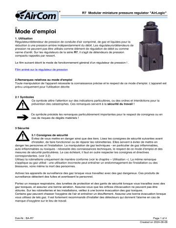 Manuel R7-100-212B : Régulateur de pression miniature AirCom | Fixfr