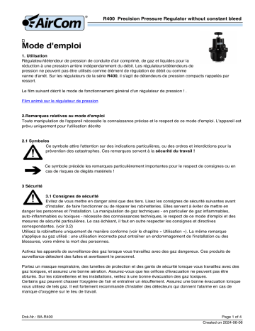 Manuel AirCom R400-031 - Régulateur de Pression Précis | Fixfr