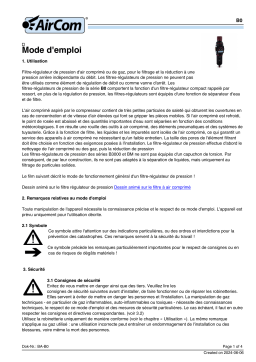 AirCom B050-03HC Manuel du propriétaire - Filtre-régulateur de pression