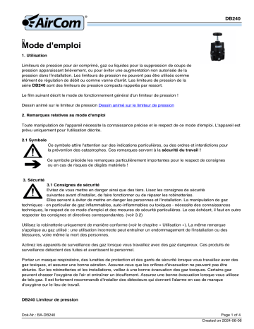 AirCom DB240-02D Manuel du propriétaire - Régulateur de contre-pression | Fixfr