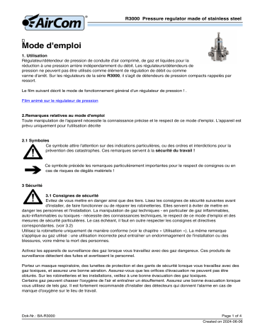 Manuel AirCom R3000-03AT - Régulateur de pression en acier inoxydable | Fixfr