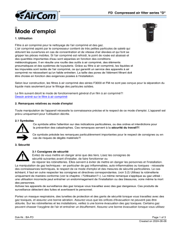 AirCom FD-04MI Manuel du propriétaire - Régulateur d'air comprimé | Fixfr