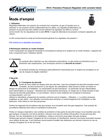 Manuel R410-04A AirCom - Régulateur de pression précis | Fixfr