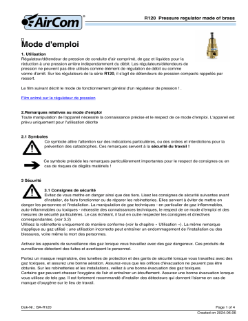 Manuel AirCom R120-A2B - Régulateur de pression | Fixfr