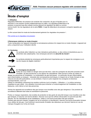 Manuel AirCom R250-02B - Régulateur de pression à vide | Fixfr