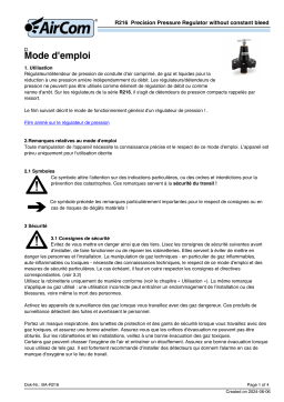 Manuel du propriétaire AirCom R216-03F - Régulateur de pression précis sans purge