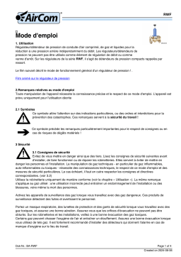 AirCom RWF-16E Manuel du Propriétaire - Régulateur de Pression pour l'Eau Potable