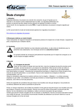 AirCom RWA-04B Manuel du propriétaire - Régulateur de pression d'eau