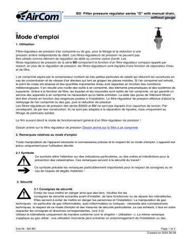 Manuel du propriétaire AirCom BD-16NH - Régulateur de pression jusqu'à 30 bars | Fixfr