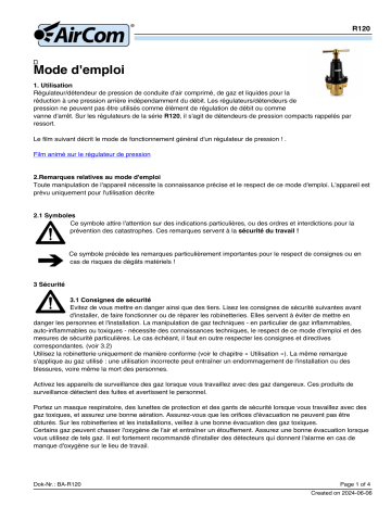 Manuel AirCom R120-08B - Régulateur de Pression en Laiton | Fixfr