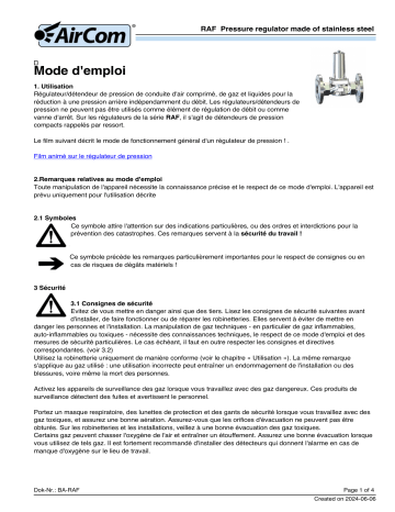 Manuel du Propriétaire AirCom RAF-16B - Régulateur de Pression en Acier Inoxydable | Fixfr