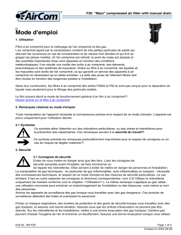 AirCom F20-06WJ - Manuel du Propriétaire | Fixfr