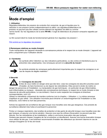 Manuel AirCom RR-M5CK - Régulateur de pression miniature pour l'eau | Fixfr