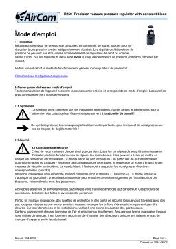 Manuel du propriétaire AirCom R250-02C - Régulateur de pression de vide