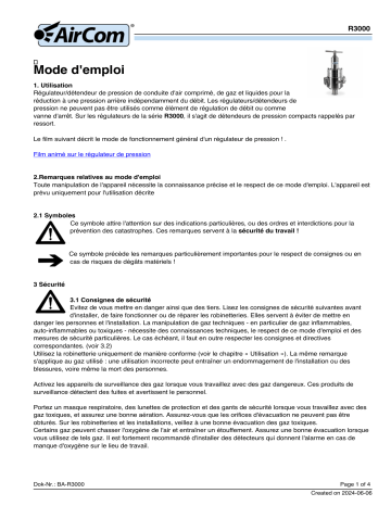 Manuel AirCom R3000-12GT: Régulateur de Pression en Acier Inoxydable | Fixfr