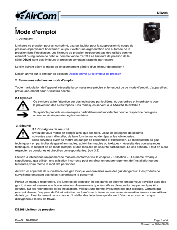 Manuel AirCom DB208-04 : Régulateur de contre-pression piloté | Fixfr