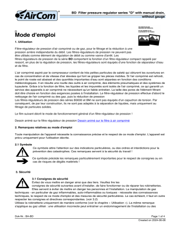 Manuel d'utilisation AirCom BD-02NH - Régulateur de pression d'air | Fixfr