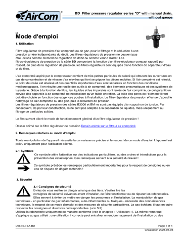 Manuel BD-10NH AirCom - Régulateur de pression d'air comprimé | Fixfr