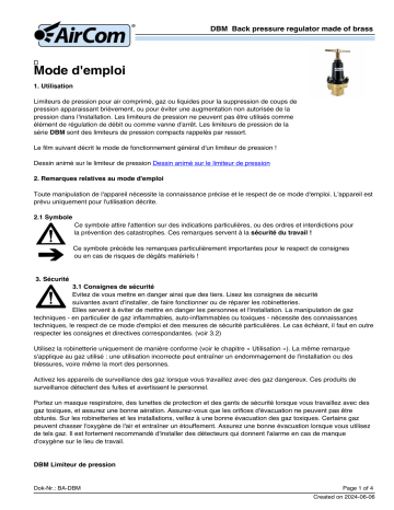 Manuel AirCom DBM-08B - Régulateur de Contre-Pression en Laiton | Fixfr