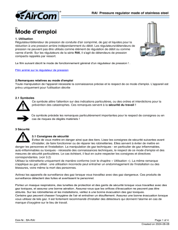 Manuel AirCom RAI-12C - Régulateur de pression tout inox | Fixfr
