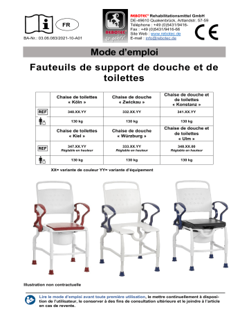 Manuel utilisateur - Rebotec Fauteuils de support de douche et de toilettes | Fixfr