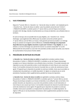 Garantie et échange Canon: AI Chat & PDF