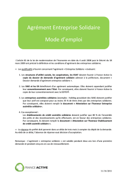 France Active Agrément Entreprise Solidaire Mode d'emploi