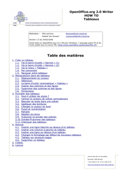 OpenOffice.org tableaux Manuel utilisateur