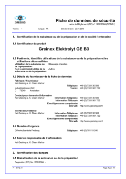 Greinox GE B3 Fiche de Sécurité + Chat IA & PDF